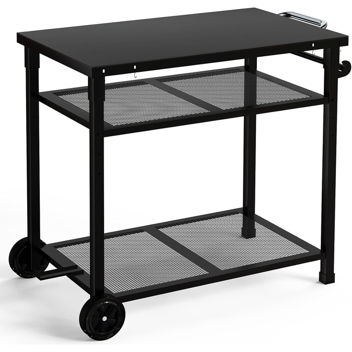 Металевий сервіровочний візок для гриля з 3 ярусами, 85 x 51 см. Підходить для планки, гриля, барбекю. Водонепроникна робоча поверхня.