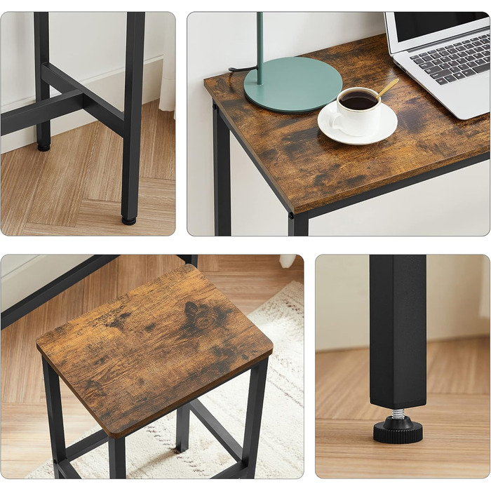 Барний стіл VASAGLE з барними стільцями, комплект для їдальні, стіл для стоячи, сталеве каркас, індустріальний дизайн, вінтажний коричнево-чорний LBT219B01, 2 круглі стільці (чорний горіх + чорний, 2 прямокутні стільці)