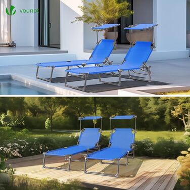 VOUNOT 2 шт. Розкладні шезлонги для саду, пляжу та басейну з регульованою спинкою (Блакитний)
