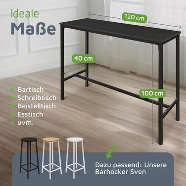 Барний стіл BeFair з дуба та білого кольору, 120x40x100 см, індустріальний стиль, з підніжкою