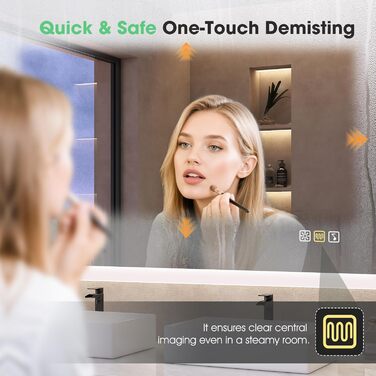 Дзеркало для ванної кімнати S'bagno з підсвічуванням 80x60 см, Bluetooth, 5x збільшення, протитуманне покриття, 3 кольори, регулювання яскравості, пам'ять налаштувань, загартоване скло, IP44 вологостійкість, горизонтальне/вертикальне встановлення