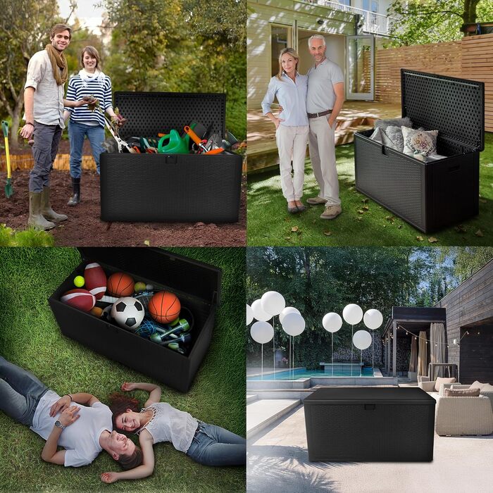 Скриня для зберігання речей Grindi Morus 570л - водонепроникна садові меблі, подушки, інструменти - для балкона, тераси, саду (Чорний)