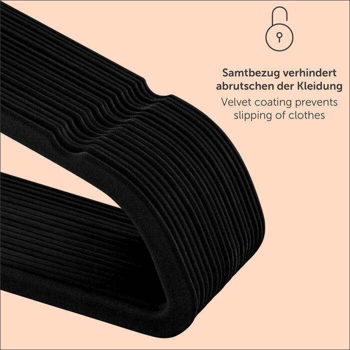 Набір вешалок для одягу Blumtal 50 шт. - обертаються на 360°, міцні, економія місця, неслизькі - рожеві оксамитові вішалки з покриттям, 100 шт. (рожеве золото / чорний)