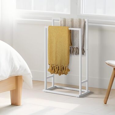 Підставка для рушників на підлозі, металева, з 2 перекладинами, для ванної кімнати, стабільна, економна, в індустріальному стилі (білий)