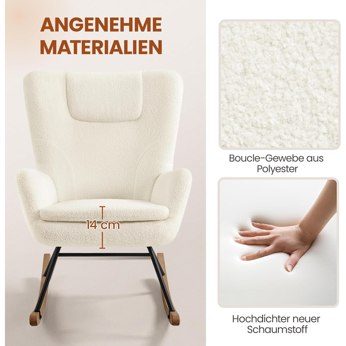 Крісло-гойдалка Yaheetech з відкидною спинкою, м'яке, до 136 кг, для вітальні/спальні/балкону, бежеве