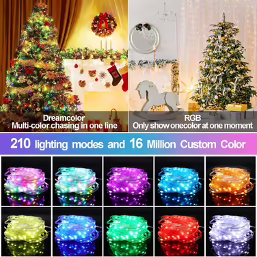 Гірлянда CLYCTIP 20 м 200 LED, IP65, водонепроникна, різнокольорова, з таймером, дистанційним керуванням, музичним синхронізатором, керуванням через додаток, 210 режимів, USB, для саду, весілля, Хелловіну, Різдва, балкону та вечірок