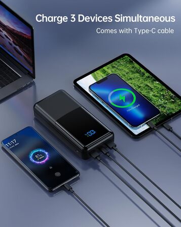 Повербанк Coblob 27000 мАг, швидка зарядка USB C 30 Вт, LED-дисплей, 3 виходи, 2 входи, чорний