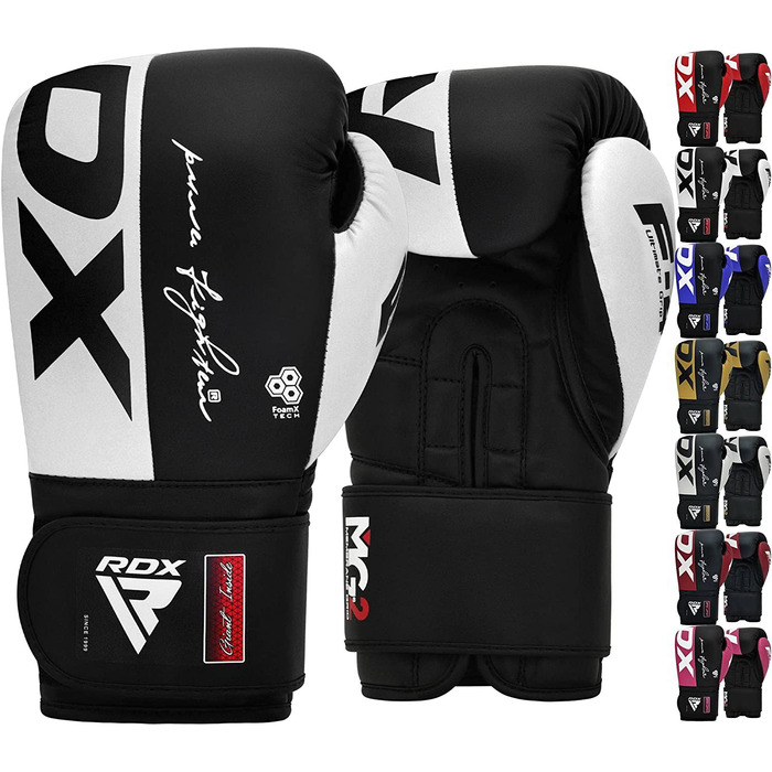 Боксерські рукавички RDX для тренувань Муай Тай рукавички з волової шкіри для кікбоксингу, спаринг-боїв, ідеально підходять для важкої боксерської груші, спідболу, манекена для боротьби і фокусних майданчиків. Чорний 10 унцій