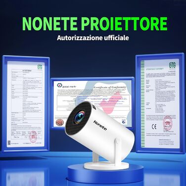 Beamer 4K: Міні проєктор Full HD 1080P з Wi-Fi 6, Bluetooth 5.2 та Android. Підтримка PC/HDMI/USB, авто-корекція Keystone, поворот 270°, з пультом та мишкою, білий.