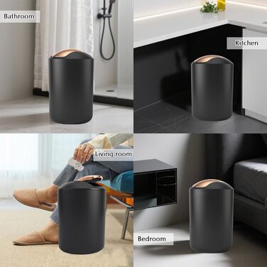 Набір аксесуарів для ванної кімнати, чорний: сміттєвий бак, дозатор мила, миска, щітка для унітазу, тримач для зубних щіток, попільничка, піднос, контейнер для ватних паличок, органайзер для стільниці, подарунковий набір, чорний/золотистий