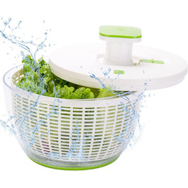Салатниця-центрифуга Brieftons QuickPush: велика 6.3 кварт, для миття та сушіння овочів та фруктів, зручний одноручний механізм та гальмо, швидкі цикли обертання