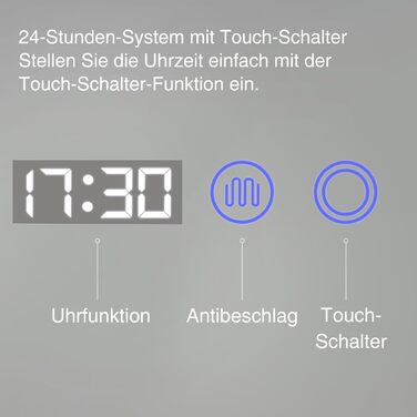 Дзеркало для ванної кімнати YU YUSING з підсвічуванням 80x60 см, LED, 3 кольори світла, регулювання яскравості, антизапар, сенсорне управління, таймер, загартоване скло, IP44, прозоре