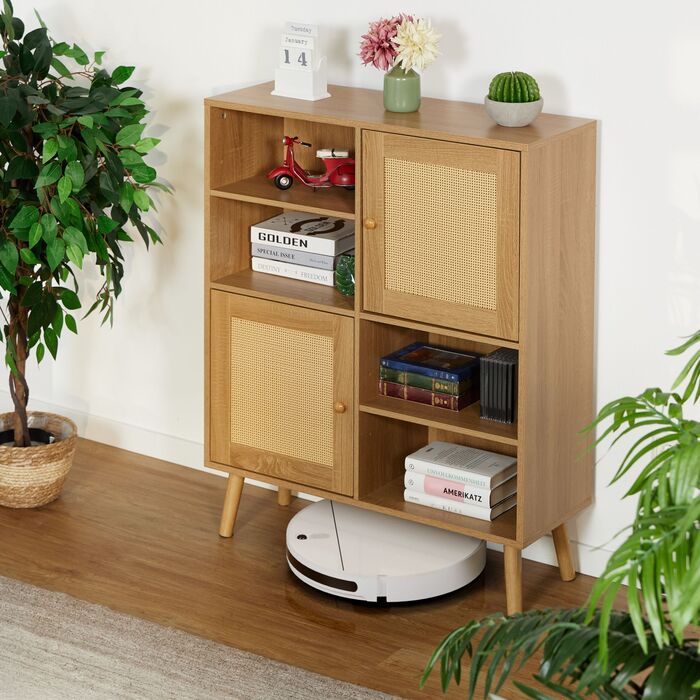 Тумбочка Relaxdays з 2 ротанговими дверцятами