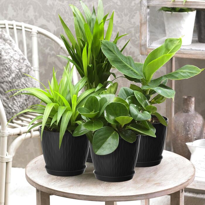 Набір горщиків для квітів з системою поливу (5 шт.), 17.8 см, з підставкою, для дому та балкону (чорний)