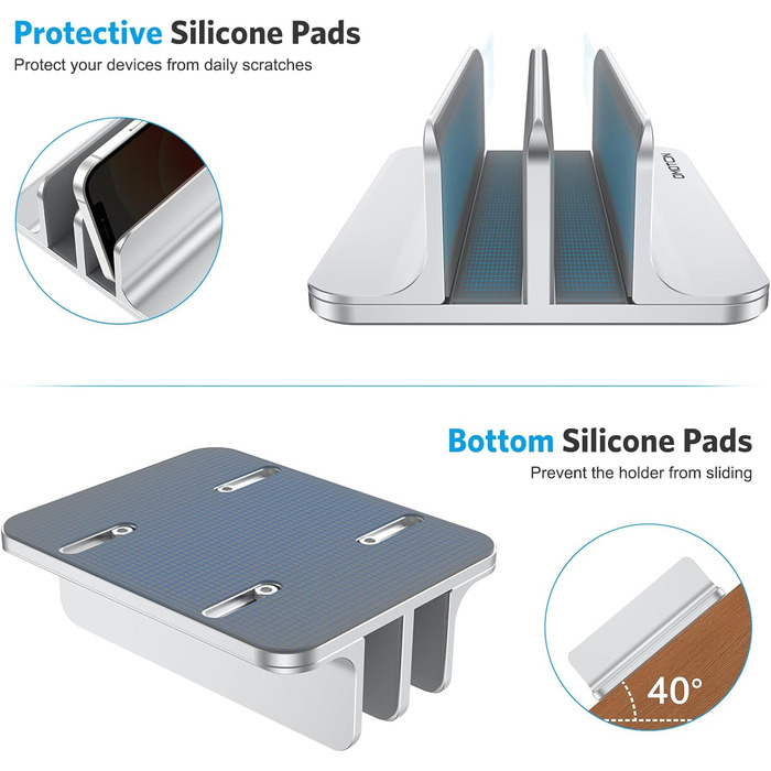 Підставка для ноутбука OMOTON, регульована, для MacBook Air/Pro (до 17.3 дюймів), срібна