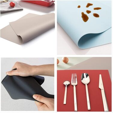 Силіконові серветки на стіл, овальні серветки для обіднього столу, набір 4 шт, неслизькі, водонепроникні, термостійкі, килимки для тераси (темно-сірий)