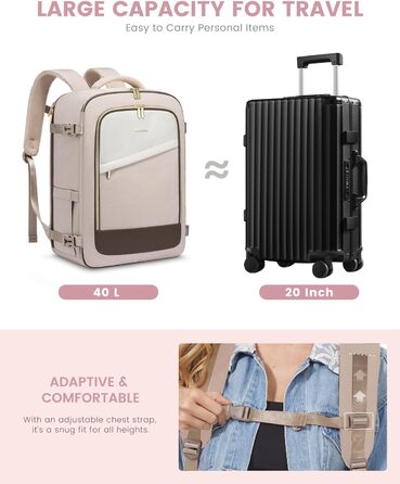 Рюкзак LOVEVOOK для ручної поклажі літака, жіночий, водонепроникний, з відділенням для взуття, 40L, 45x36x20, для ноутбука 17 дюймів, Carry on Luggage (сірий, білий, кавовий)