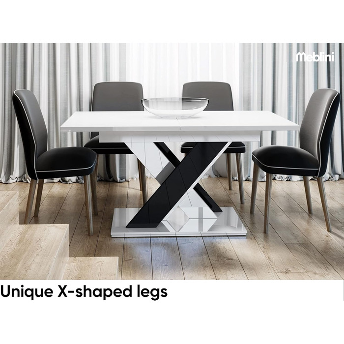 Обідній стіл Meble Inox Bronx розсувний, білий глянцевий (140-180x80x75 см)