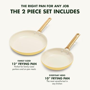 Набір сковорідок GreenPan Hartelox з антипригарним покриттям Ceramic, 25.4 см та 30.5 см, золотий ручка, без PFAS, придатні для миття в посудомийній машині, для духовки, колір Sunrise Yellow