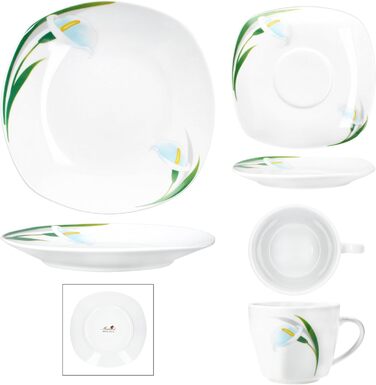 MamboCat Набір кавового сервізу 18 предметів White Calla, 150 мл, для 6 осіб, з квітковим декором
