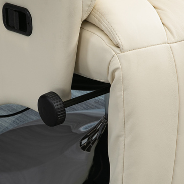 Крісло-релакс з регульованим нахилом, з імітацією шкіри, підставкою для ніг, з ваговим лімітом до 150 кг, розміром 78 x 80 x 109 см, колір - кремовий.