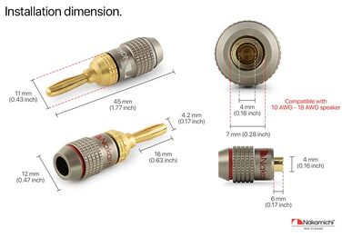 Банан-штекери Nakamichi FanLock 24K з позолоченим покриттям, 10-18 AWG, 4 мм, 24 шт. и (12 пар) для Hi-Fi аудіо