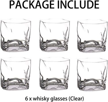 Нерегулярний Набір склянок для віскі зі складками з нахилом шотландське скло 50 мл модна чашка для віскі для тата, чоловіка, друзів, скляний посуд для бурбона / рома / чашки для барбекю (прозора, 6)
