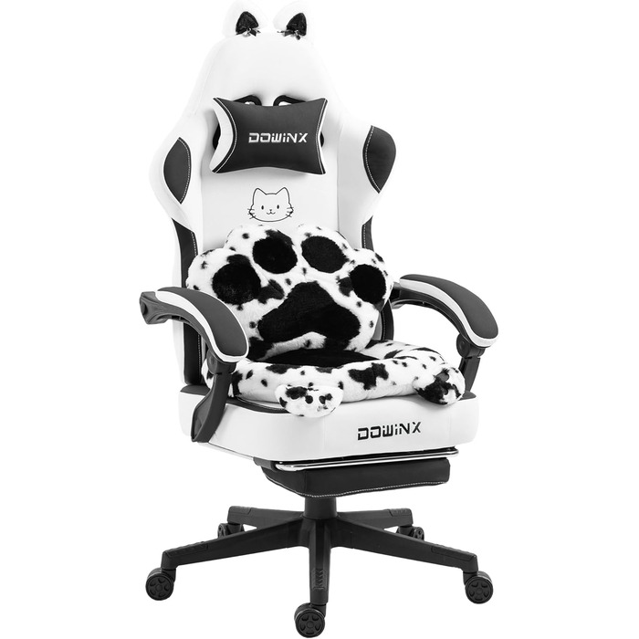 Ігровий крісло Dowinx з підніжкою, ергономічний геймерський крісло для ПК, комфортний крісло для дорослих, рожево-білий (чорно-білий)