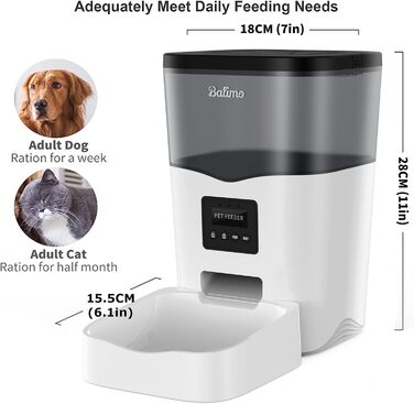 Автоматична годівниця Balimo Leon для сухого корму для котів і собак Wi-Fi & APP Control Автоматична годівниця Торговий автомат для котячого корму Таймер 3L Wi-Fi фідер лише 2.4G Wi-Fi (чорний прозорий)