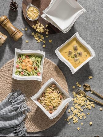 MALACASA Серія Flora – 60-елементний посуд для 12 осіб – кремово-білий порцеляновий сервіз з квадратним дизайном (тарілки, чашки, підставки) – придатний для миття в посудомийній машині та мікрохвильовій печі, білий