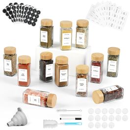 Набір скляних банок для спецій FRIBERG, 20 шт. з дерев'яними кришками, місткість 120 мл, млини для спецій, етикетки, контейнери для спецій