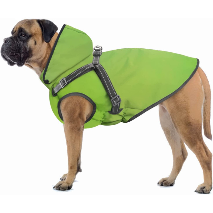 Дощовик Oslueidy для собак з шлейкою, водонепроникний плащ для собак з капюшоном, легкий вітрозахисний дощовик для собак, пончо від дощу, дощовик для маленьких, середніх і великих собак (L, зелений) L зелений