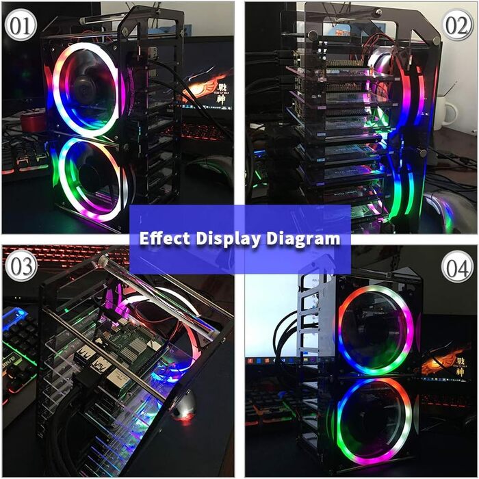 Стійка-корпус GeeekPi для Raspberry Pi, 8-рівнева, з 120 мм RGB LED вентилятором, для моделей 4B/3B+/3B/2B/B+ та Jetson Nano, сталева, стійка до перегріву