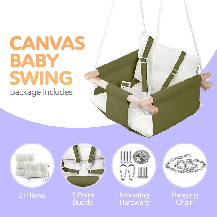 Дитяча гойдалка Cateam з дерева для дому та саду. Безпечна гойдалка для малюків від 12 місяців, різні кольори (зелений).