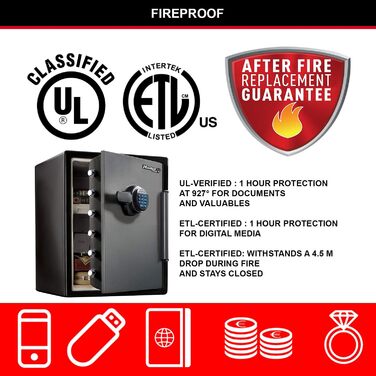 Сейф Master Lock вогнестійкий та водонепроникний з кодовим замком, трирівневий захист (пожежа, вода, перевезення), електронний код, 33.6 л, 45.3 x 41.5 x 49.1 см