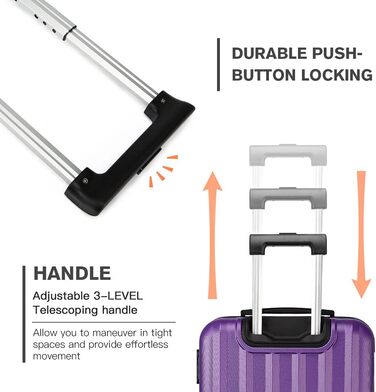 KONO Легкий ручний багаж, 55 x 35 x 20 см, жорсткий корпус, ABS, 4 колеса, ручна поклажа, валіза (фіолетовий)