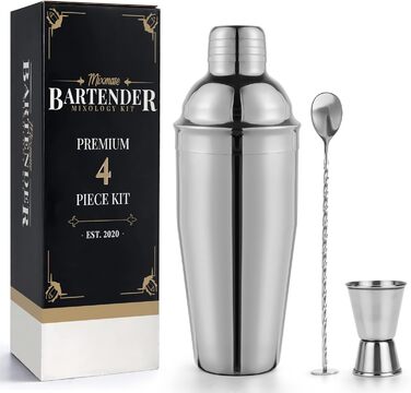 Набір для приготування коктейлів Premium Mixology: шейкер, мірний стакан, барна ложка + подарунок