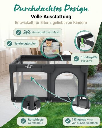 Дитячий манеж Laufstall – [НОВИНКА 2025] – Дитячий манеж, ігровий майданчик, огорожа для дитини, манеж для дітей, Play Pen – [Перевірено в лабораторії] – Дихаючий матеріал, повністю оббитий - 130x130 см