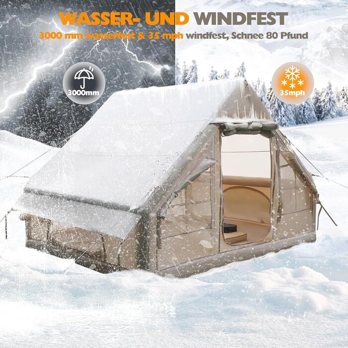 Надувний кемпінговий намет 4-5 осіб Oxford 420D, водонепроникний 3000мм, з насосом та вікнами, для 4 сезонів, 300x200x200 см