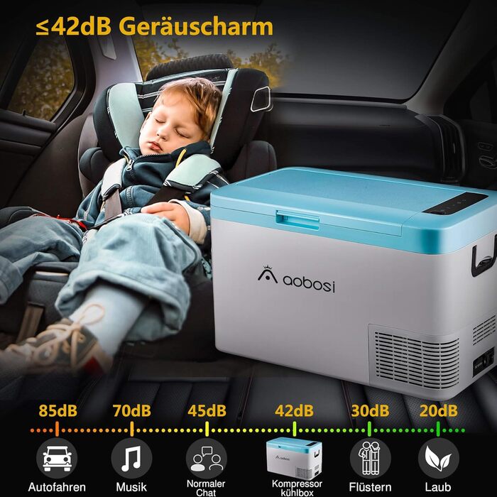 AAOBOSI Холодильник автомобільний компресорний 60 л з Wi-Fi, 12/24/240 В, -20°C до 20°C, Dual Zone, для авто, вантажівки, човна, кемпінгу