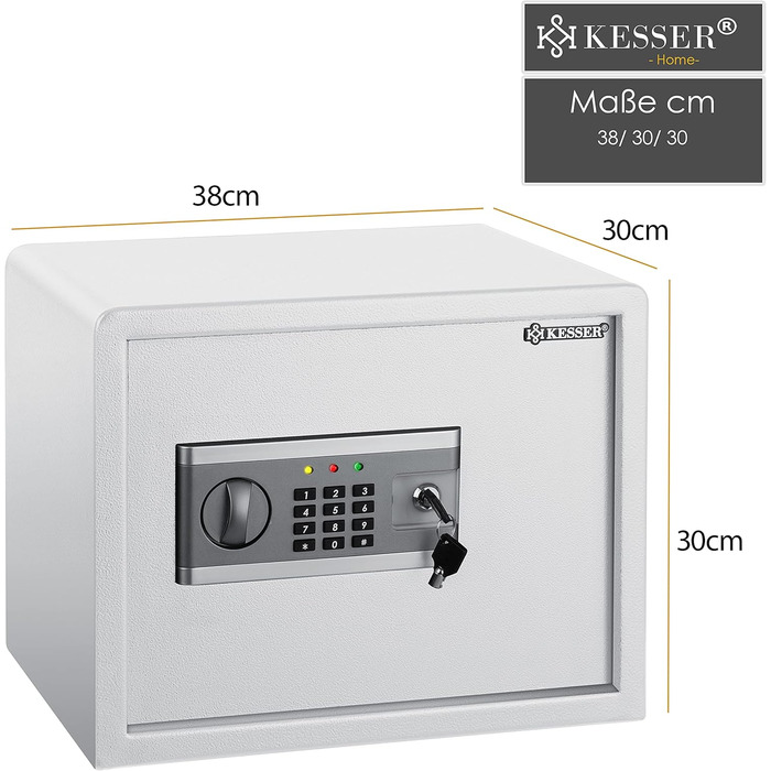 KESSER® Електронний сейф | 38x30x30 см | з батарейним відсіком | Вбудоване освітлення | Сейф для підлоги та стіни | Меблевий сейф | Сріблястий