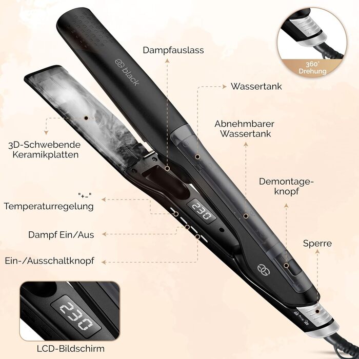 Випрямляч для волосся 2-в-1 Golden Goods з керамічним покриттям та титановими пластинами 42мм, LCD-дисплей, швидкий нагрів 25с, 10 температурних режимів 100-230°C