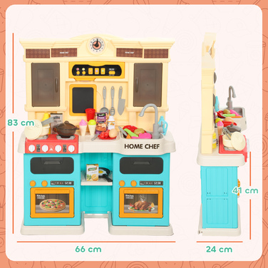 Дитяча кухня з проточною водою, 85 предметів аксесуарів, електричний кран, світлові та звукові ефекти, для дітей віком 3-6 років, пластик, зелений