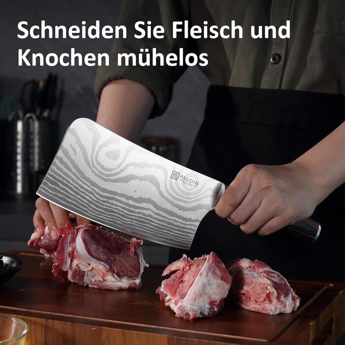 PAUDIN Ніж Сантоку з Дамаської сталі 13 см, професійний кухонний ніж для кухні, надзвичайно гострий, з високоякісної нержавіючої сталі та ергономічною ручкою G10 (ніж-сікач 18 см)