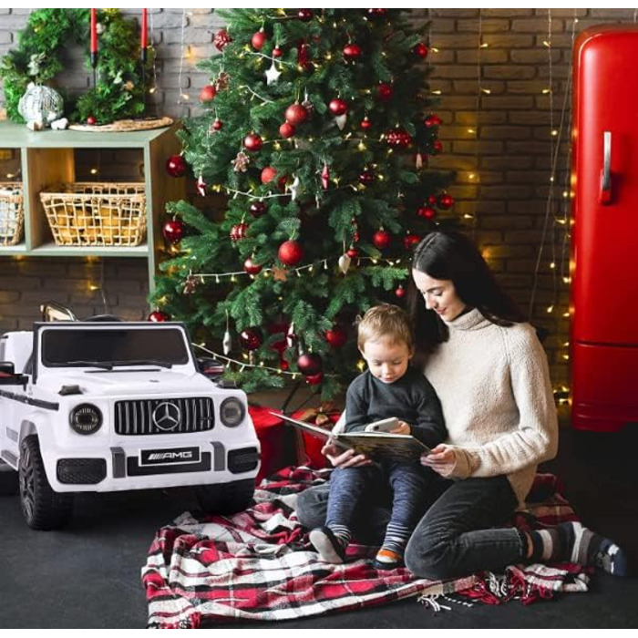 Дитячий електромобіль Mercedes G63 AMG FINOOS, 12V, з пультом, 3 швидкості, LED, музика, USB, білий