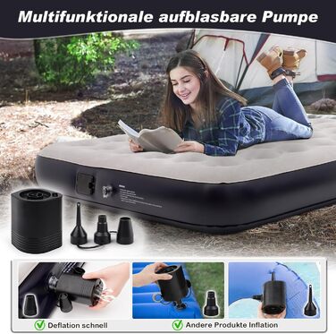 Надувне ліжко Dametay для 2 осіб з електричним насосом, самонадувна, 198x152 см