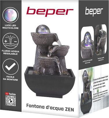 BEPER P201UTP200: Кімнатний фонтан-водоспад з підсвічуванням, Zen, чорний, невеликий