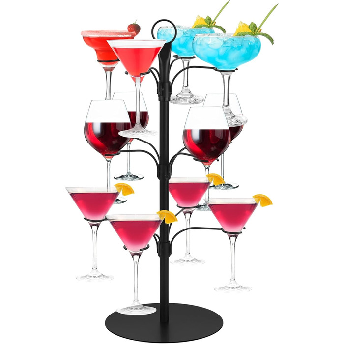 Стійка для келихів YCWF – 3 яруси, 12 келихів, для шампанського, коктейлів, маргарити (чорна)