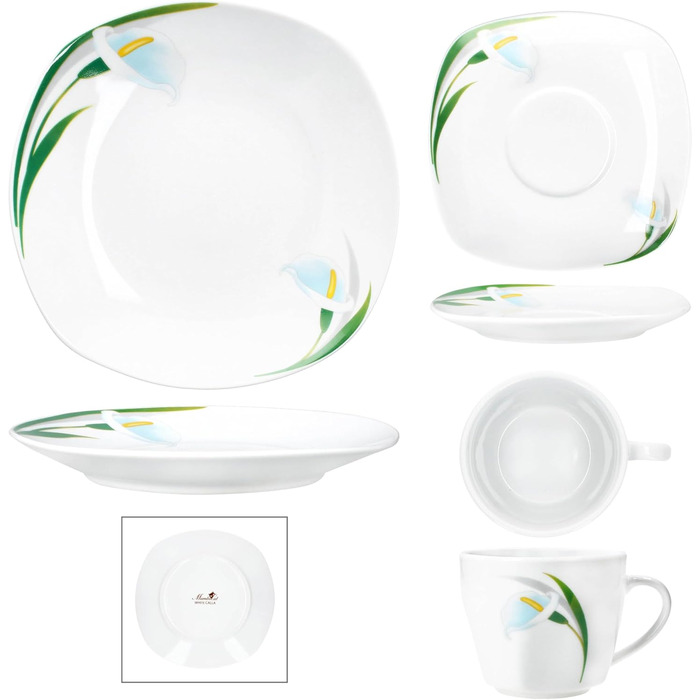 MamboCat Набір кавового сервізу 18 предметів White Calla, 150 мл, для 6 осіб, з квітковим декором