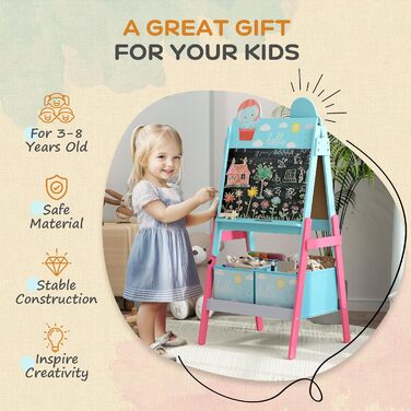 Дитяча мольберт-дошка AIYAPLAY 2 в 1 з двома ящиками для мольбертів та малюнком тварин